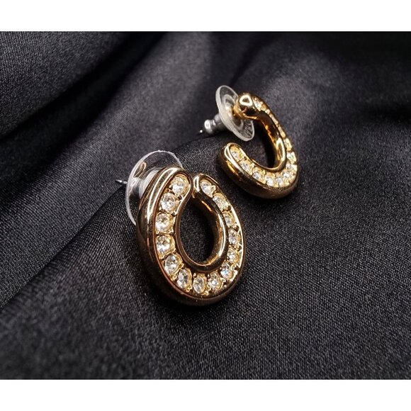 Vintage SWAROVSKI Gold-Tone Crystal Stud Earrings With Horseshoe Design & Clear - Picture 4 of 5